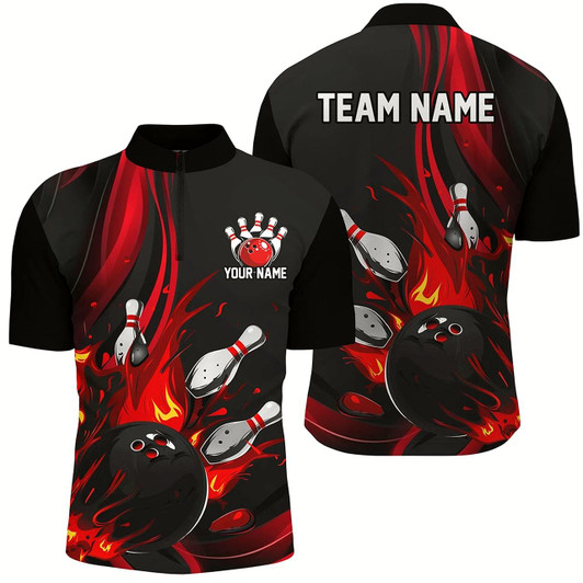 Goofygear Black And Red Custom Bowling Uniforms Bowling Shirts For Men, Bowling Team League Shirts Style 2