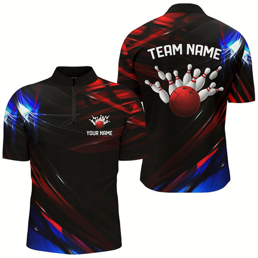 Goofygear Black, Red And Blue Custom Patriotic Bowling Shirts For Men, Us Bowling League Shirts