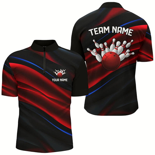 Goofygear Black, Red And Blue Custom Patriotic Bowling Shirts For Men, Us Bowling Team Shirts Style 1