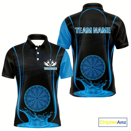 Goofygear Azure Water Lightning Dartboard & Fish Darts Shirt For Men - Custom Name & Team Style 2