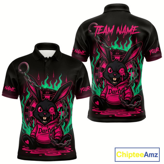 Goofygear Flaming Rabbit & Pink Dartboard Darts Shirt For Men - Custom Name & Team Jersey