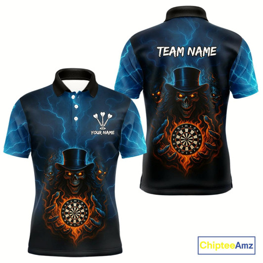 Goofygear Flaming Dartboard & Evil Magician Darts Shirt For Men - Custom Player & Team Name