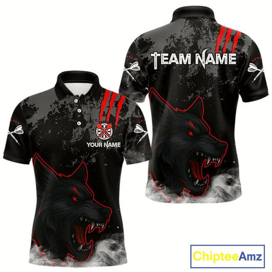 Goofygear Black Darts Wolf Shirt Grunge Pattern For Men - Custom Team & Player Name
