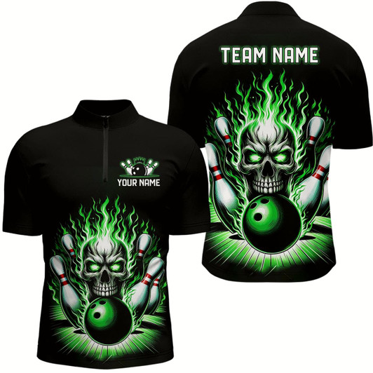 Goofygear Personalized Skull Bowling Shirt For Men Custom Team'S Name Flame Bowler Jerseys Green Style 2