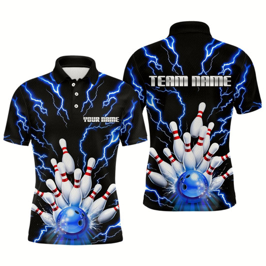 Goofygear Thunder Lightning Blue Bowling Shirt Custom Bowling Jersey For Men Team