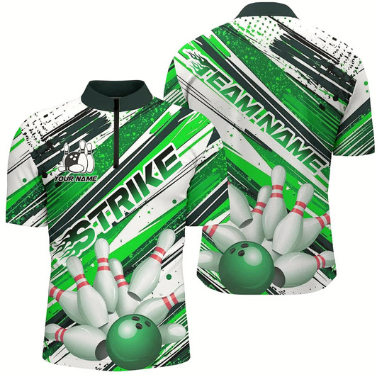 Goofygear Green Diagonal Stripes Custom Bowling Shirts For Men, Bowling Jerseys Team Uniform
