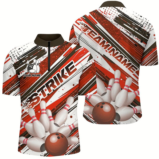 Goofygear Red Diagonal Stripes Custom Bowling Shirts For Men, Bowling Jerseys Team Uniform