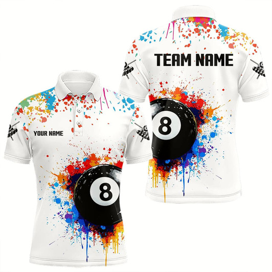 Goofygear Funny 8 Ball Pool Colorful Paint Splash Custom Billiard Shirt For Men, Billiard Team Jersey Black Style 2