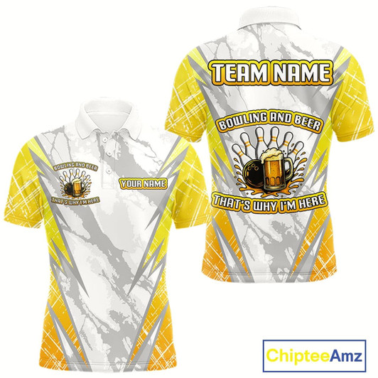 Goofygear Bowling And Beer That'S Why I'M Here Funny Mens Bowling Shirts Custom Team Bowling Jerseys