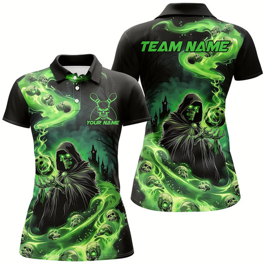 Goofygear Black And Green Grim Reaper Custom Halloween Bowling Team Shirts For Men, Bowling Gifts Style 2