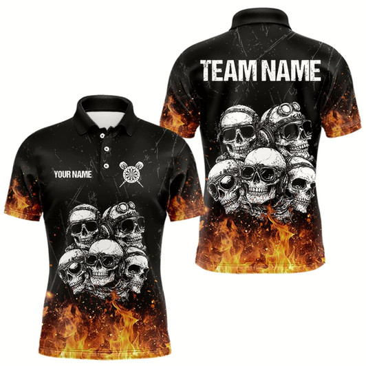Goofygear Personalized Fire Flame And Skulls Dart Shirts For Men, Custom Dart Team Jerseys
