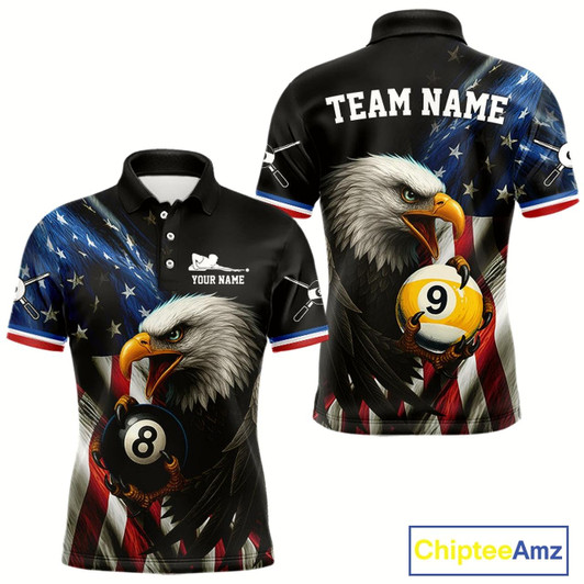 Goofygear American Flag Eagle 8 Ball & 9 Ball Billiard Shirt For Men Custom Patriotic Billiard Jersey