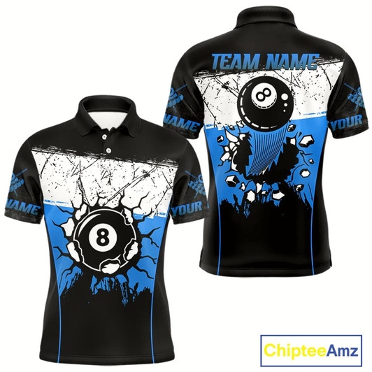 Goofygear Personalized Blue Funny Break 8 Ball Grunge Billiard Shirt For Men Custom Pool Team Jersey