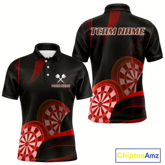 Goofygear Three Red-Dartboard 3D Tribals Dart Shirt For Men - Custom Name & Team Jersey