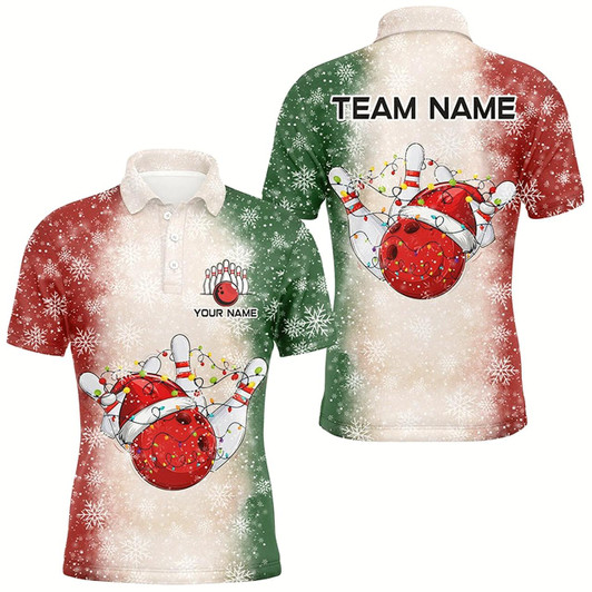 Goofygear Christmas Bowling Ball And Pins Mens Bowling Shirts Custom Team Bowling Jersey, Xmas Gift For Bowler