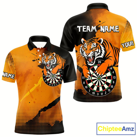 Goofygear Roaring Tiger Dartboard Shirt - Rust & Black Darts Jersey With Custom Name For Men