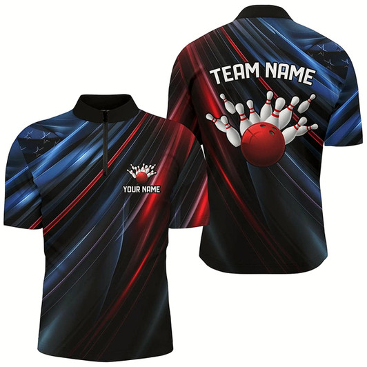 Goofygear Black, Red And Blue Custom Patriotic Bowling Shirts For Men, Us Bowling Team Shirts Style 2