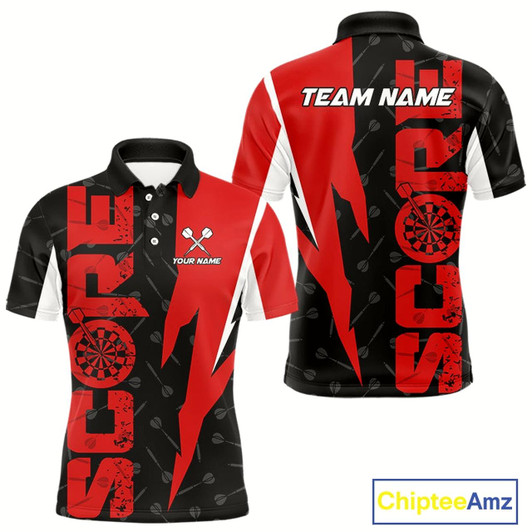 Goofygear Red Score Dartboard Grunge Darts Shirt For Men - Custom Name & Team Jersey