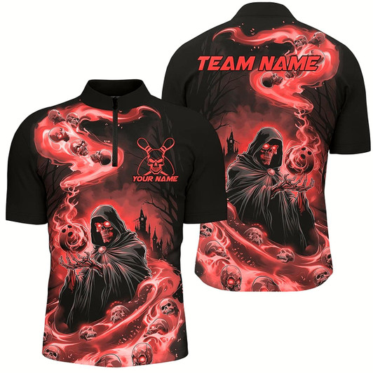 Goofygear Black And Red Grim Reaper Custom Halloween Bowling Team Shirts For Men, Bowling Gifts