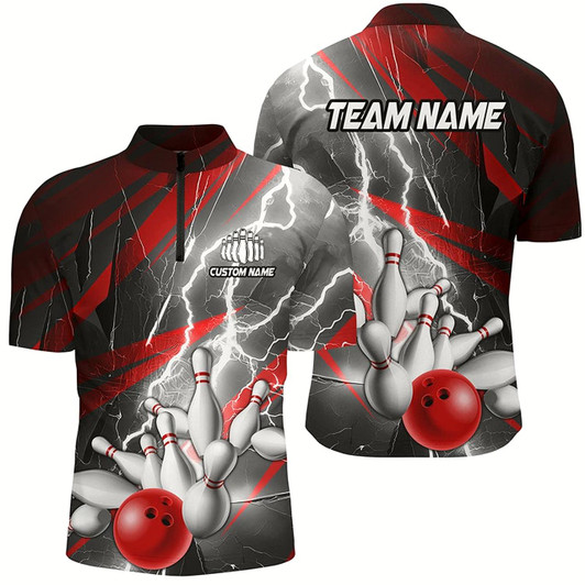 Goofygear Red Lightning Thunder Custom Bowling Team Jersey,Team Bowling Shirts For Men