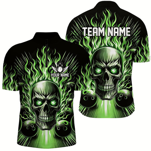 Goofygear Personalized Skull Bowling Shirt For Men Custom Team'S Name Flame Bowler Jerseys Green Style 3