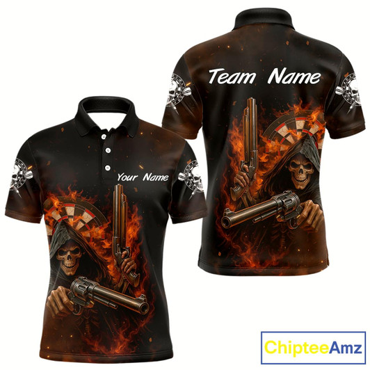 Goofygear Flaming Grim Reaper Custom Name Darts Jersey For Men - Skull Darts Shirt For Players