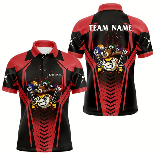 Goofygear Personalized 9 Ball Cowhand Billiard Shirts For Men, Funny Billiard Shirts Billiard Jerseys Red