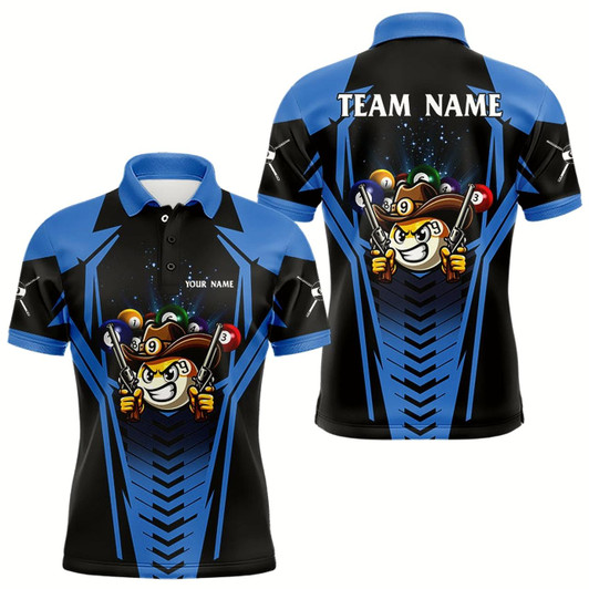 Goofygear Personalized 9 Ball Cowhand Billiard Shirts For Men, Funny Billiard Shirts Billiard Jerseys Blue