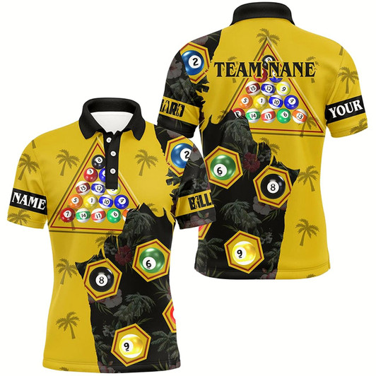 Goofygear Personalized Yellow Black Funny Billiard Balls Pool Shirts For Men, Best Billiard Team Shirts