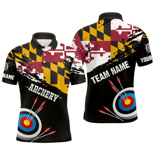 Goofygear Custom Grunge Maryland Flag Archery Shirts For Men, Patriotic Archery Jersey 3D Target Shirts Style 1