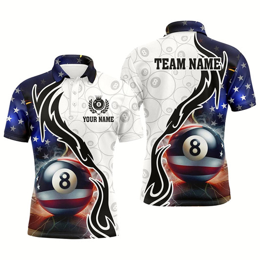 Goofygear 3D 8 Ball Pool Lightning Us Flag Personalized Billiard Shirts For Men, Patriotic Shirts For Pooler Style 1