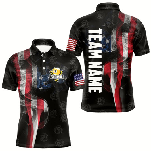 Goofygear Personalized Vintage Smoke Us Flag Billiard Shirts For Men, 9 Ball Pool Patriotic Billiard Jerseys