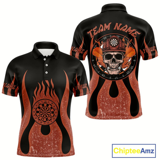 Goofygear Skull Firefighter Orange-Black Custom Flame Dart Shirt For Men, Dart Team Jerseys