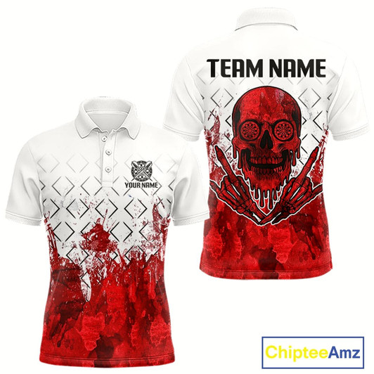 Goofygear White-Red Skull Watercolor Pattern Custom Dart Shirt For Men, Dart Team Jerseys