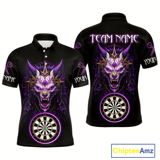 Goofygear Purple Vicious Wolf Ruler Dartboard Darts Shirt For Men - Custom Name & Team Jersey