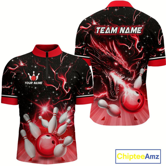 Goofygear Red Dragon Flaming Bowling Shirt For Men Custom Bowling Jersey For Team