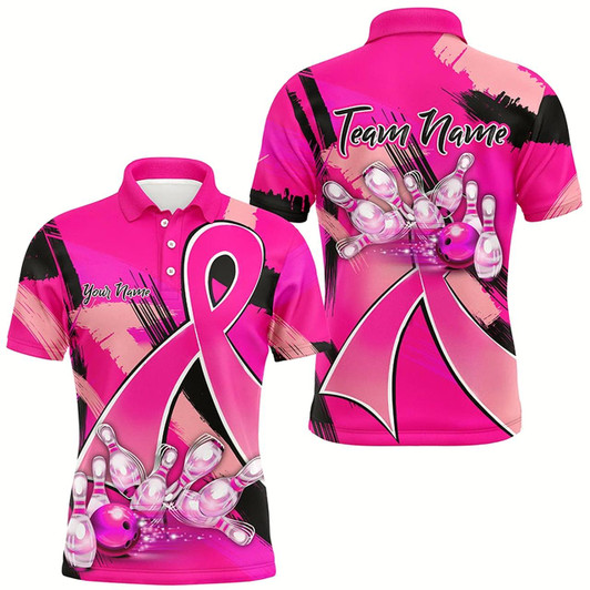 Goofygear Pink Ribbons Breast Cancer Mens Bowling Shirts Custom Bowling Team Breast Cancer Bowling Jersey