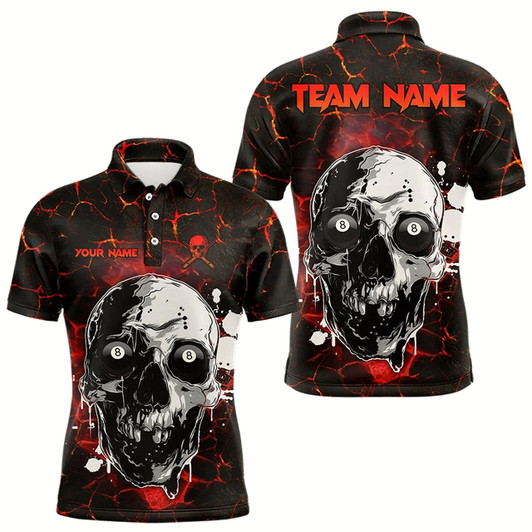 Goofygear Personalized Red Crack Grunge Skull Men Billiard Shirts, Funny Billiard Shirts Pool Team Jerseys