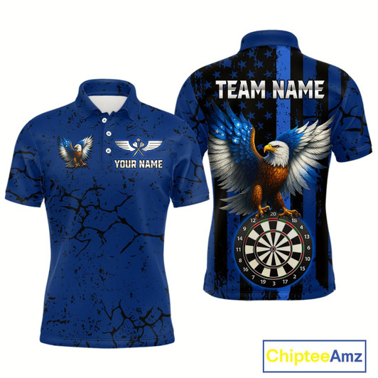 Goofygear Us Flag Eagle Dartboard Grunge Blue Darts Shirt For Men - Custom Name & Team Jersey