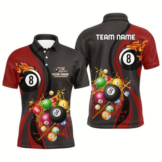 Goofygear Personalized Billiards Ball 8 Water Flow Polo Shirts For Men, Custom 8 Ball Flame Billiard Jerseys Style 1
