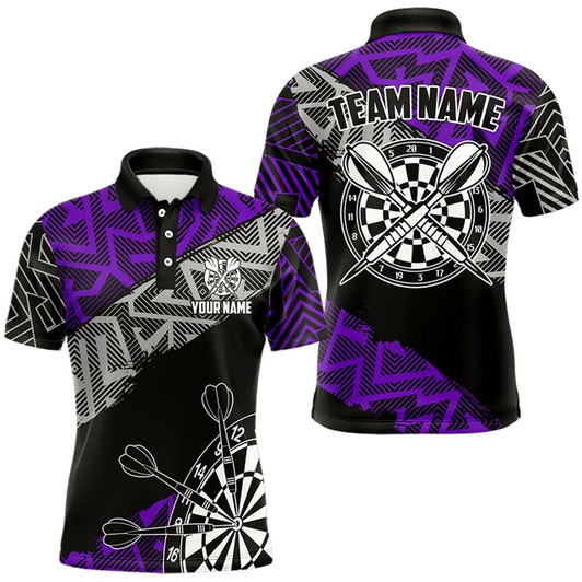 Goofygear Custom Darts Shirts For Men Personalized Zig-Zag Pattern Dart Jerseys, Cool Dart Shirts Blue