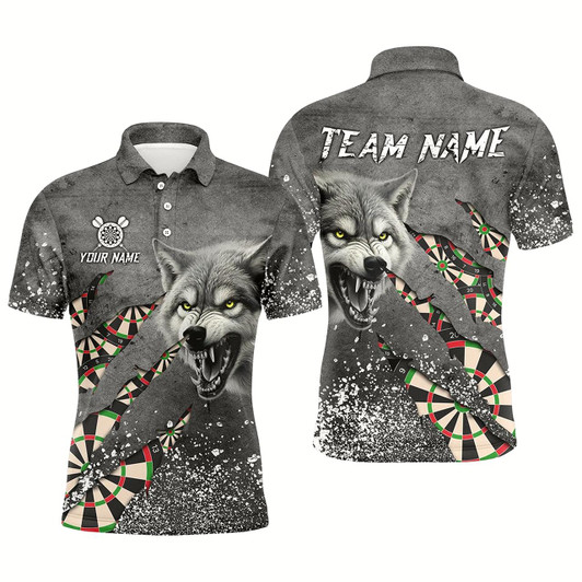 Goofygear Personalized Grey Grunge Wolf Dart Shirts For Men, Darts League Team Shirts Cool Dart Jerseys Style 1