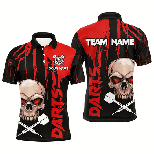 Goofygear Red Grunge Custom Skull Dart Shirts For Men, Scary Darts Jerseys, Darts League Team Shirts