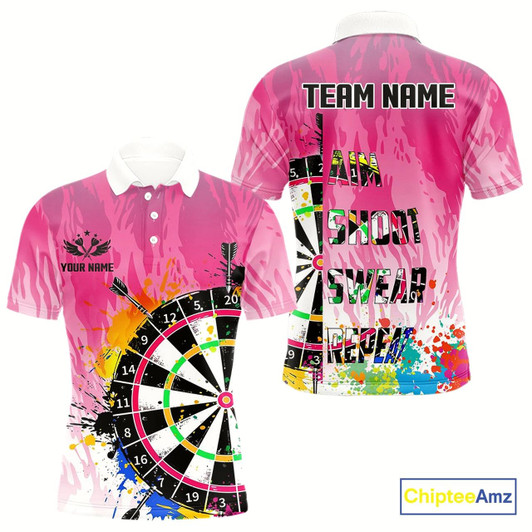 Goofygear Funny Dartboards Colorful Paint Aim Shoot Swear Repeat Custom Men Darts Shirt, Dart Jerseys Pink