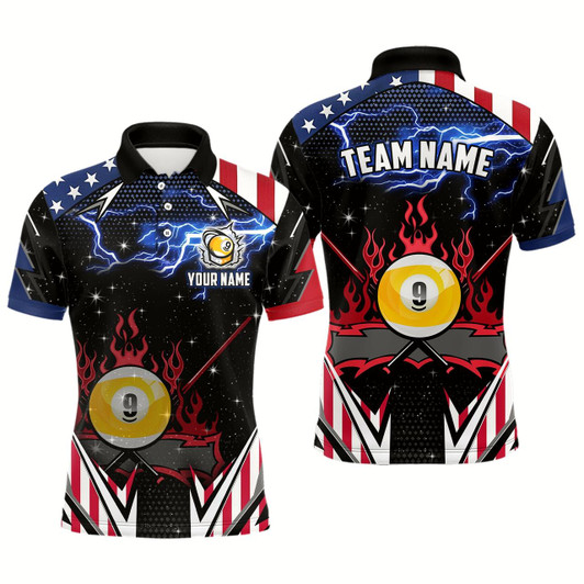 Goofygear 9 Ball Pool Billiard Jerseys Custom Lightning American Flag Men Billiard Shirts, 9 Ball Team Shirts