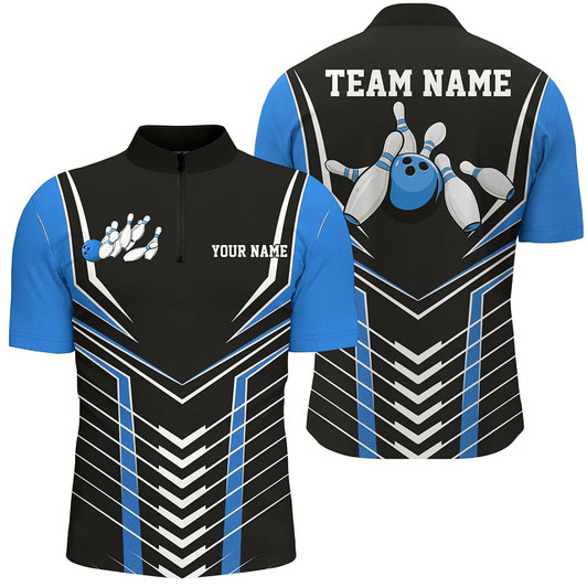 Goofygear Black And Blue Custom Bowling Jerseys Bowling Team Shirt For Men, Bowling Uniform With Name