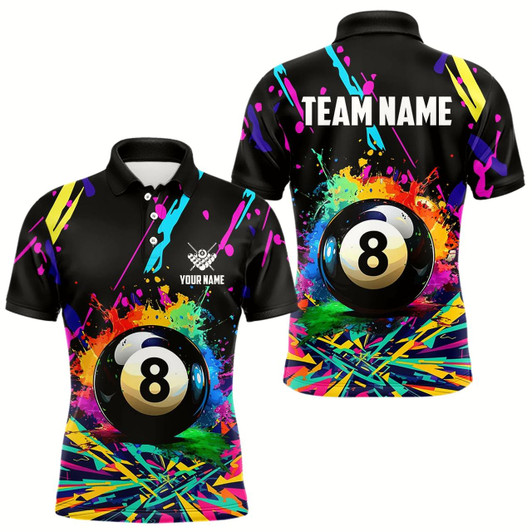 Goofygear Personalized Colorful 8 Ball Pool Billiard Shirts For Men, Funny Billiard Shirts Pool Team Jerseys