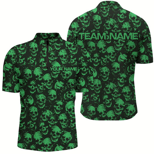 Goofygear Custom Black And Green Skull Halloween Bowling Shirts For Men, Halloween Outfits For Bowlers