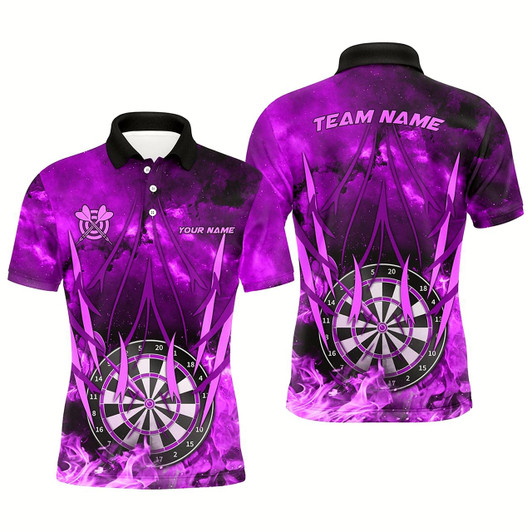 Goofygear Personalized Purple 3D Darts Board On Fire Men Darts Shirts Custom Flame Darts Shirts For Player