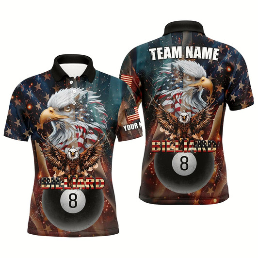 Goofygear American Flag Billiard 8 Ball Pool Custom Eagle Billiard Shirt For Men, Patriotic Billiard Jersey